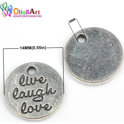 OlingArt 14MM 6pcs/lot DIY Zinc Alloy Pendant Lead free Tibetan Silver Color Combinations of letters Round Shape Jewelry making