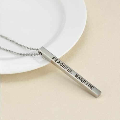 Sell Well Inspirational Lettering PEACEFUL WARRIOR Stainless Steel Stereo Stick Necklace Fashion Jewelry Clothing Accessories