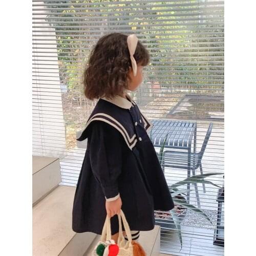 Dress Full Sleeve Knee Length Pullover A-line Solid Regular Cotton New Fashion Simple Sweet Spring Autumn Children Girls