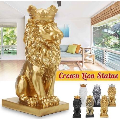 Resin Abstract Lion Sculpture Crown Lion Statue for Decoration Handicraft Lion King Model Christmas Home Ornaments Figurine