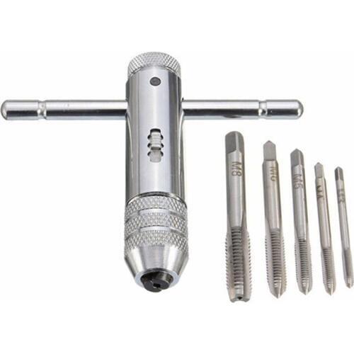 M3-M8 Adjustable T-Handle Reversible Ratchet Wrench Tapping Threading Tool with Hand Screw Tap