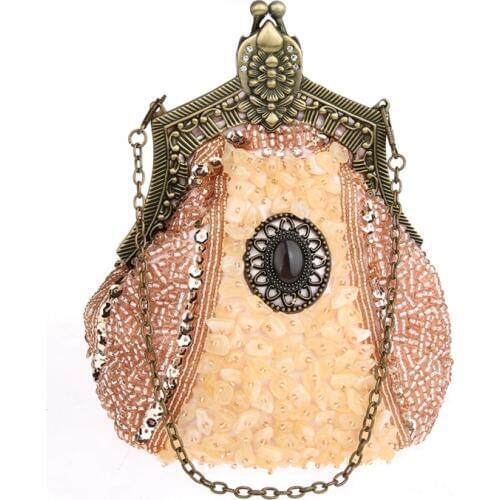 Vintage Women Rhinestones Day Clutches Bling Beading Diamond Party Wedding Eveing Bags Retro Small Chain Handbags and Purses