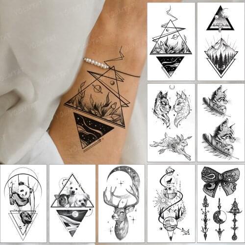Waterproof Temporary Tattoo Sticker Geometric Linear Leaf Starry Black Tatto Arm Leg Fake Tatoo Woman Man Child Flash Tattoos