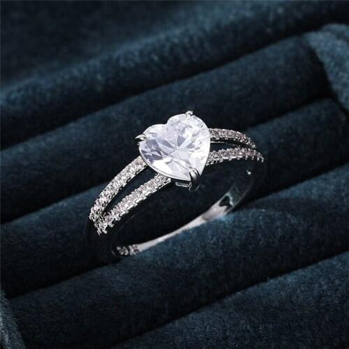 YOUHAOCC New Style Inlaid Zircon Heart-shaped Ring Fashion Ladies Proposal Ring Engagement Party Ring Jewelry Size: 6-10
