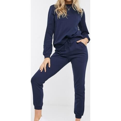 NARE Womens Navy Blue Cotton Pajamas Set