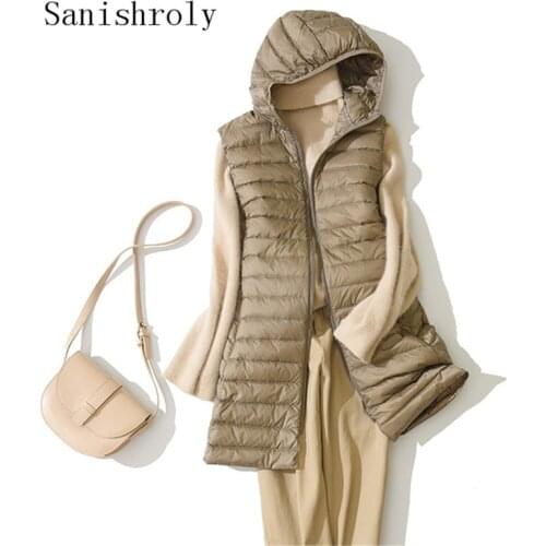 Plus Size 4XL 2021 Autumn Winter Women Ultra Light White Duck Down Vest Sleeveless Hooded Coat Female Long Waistcoat Parka Tops