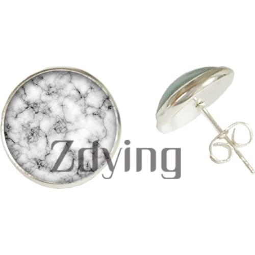 Zdying High Quality Marble-Texture Stud Earring Glass Cabochon Marble Image Dome Alloy Earring Wedding Party Jewelry Gift ML002