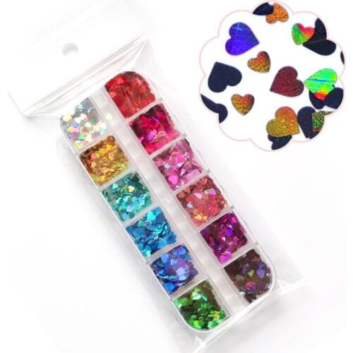 1 Box Heart Shaped Holographic Nail Glitter Sequin Laser 3D Nail Flakes Decal UV Gel Polish Tip For Manicure Colorful Decoration