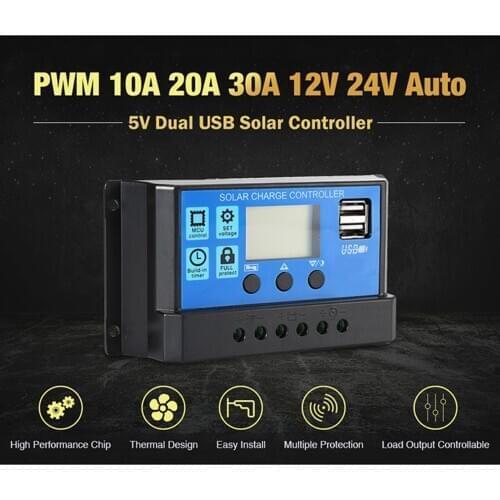 10A Solar Charge Controller Solar Panel Waterproof Solar Regulator Auto Low Heat Home Timer PWM Controllers