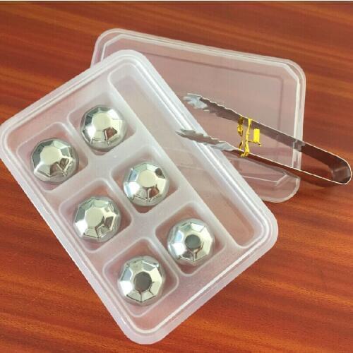 6 Pcs/Lot Diamond Whiskey Stones 30mmx27mm Stainless Steel With Clip Rock Wine Beer Ice Stone Bar Christmas Gift Cooler PP Box