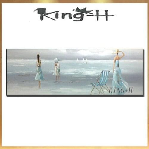 Abstract People Play On The Beach Oil Painting 100% Hand Painted On Canvas Modern Seascape Wall Art For Living Room Decoration