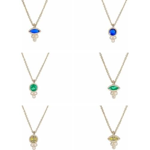 AIDE 2021 Trend 925 Sterling Silver Green Zircon Necklace for Female Simple Clavicle Chain Charm New Jewelry Mothers Day Gifts