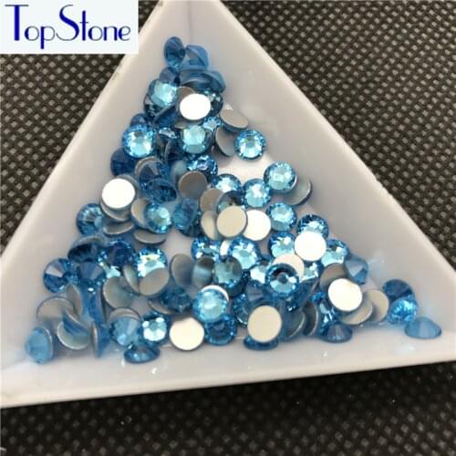 Topstone Aquamarine Non Hotfix Rhinestones Flatback Glass Crystals 3d Nail Art Decorations For DIY Beauty hats,clothing