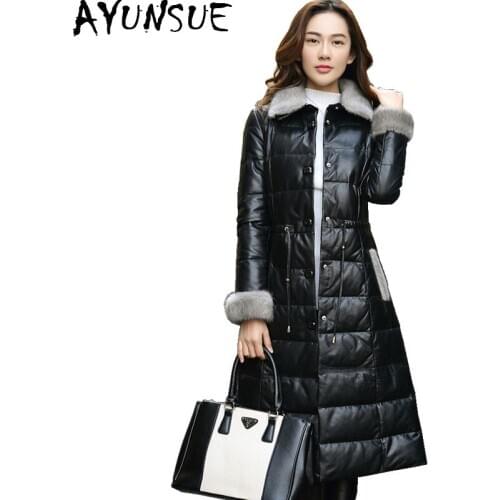 AYUNSUE Genuine Leather Down Jacket Women 2020 Long Real Sheepskin Coat Female Winter Jacket Natural Mink Collar Plus Size 16988