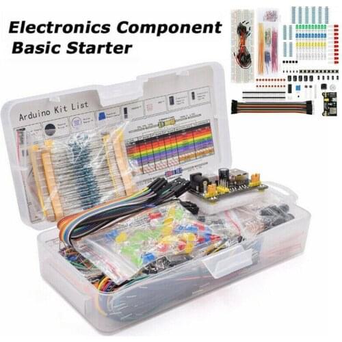 Electronics Component Basic Starter Kit with 830 Tie-points Breadboard Cable Resistor Capacitor LED Potentiometer Box Packing