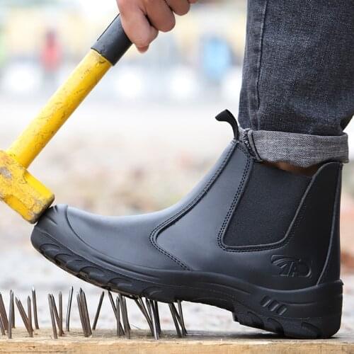 New Winter Boots Men Genuine Leather Shoes Safety Boots Indestructible Work Shoes Puncture-Proof Safety Shoes Chelsea Boots Male