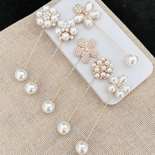 Flower Pearl Crystal Rhinestone Brooches Pins Long Needle Sweater Coat Cardigan Fixed Clothing Accessories DIY Jewelry Findings
