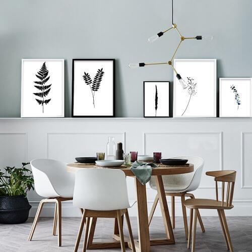 Black White Plants Leaves Canvas Poster and Prints Abstract Minimalist Wall Art Canvas Painting Decorative Picture Home Decor