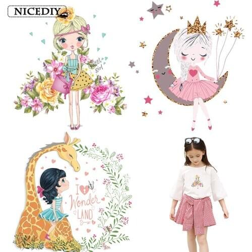 DIY Cartoon lovely Girl Patch Heat Transfer Vinyl Sticker Iron On Transfer For Clothing For Kids Patches Washable Decor