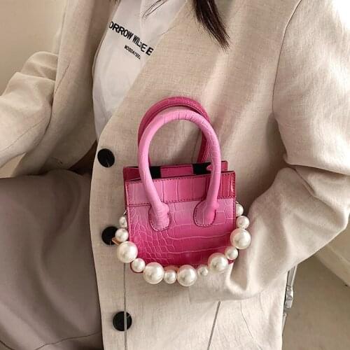 FANTASY Gradient Color Mini Crocodile Pattern Handbags For Women Pearl Chain Square Cute Messenger Shoulder Bag 2021 Summer New