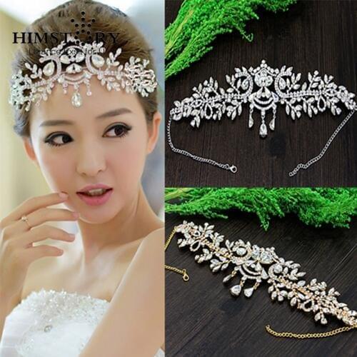 HIMSTORY Angle Wedding Headband Clear Rhinestone Wedding Hair Accessory Wedding Quinceanera Frontlet Forehead Hairwear 2 color