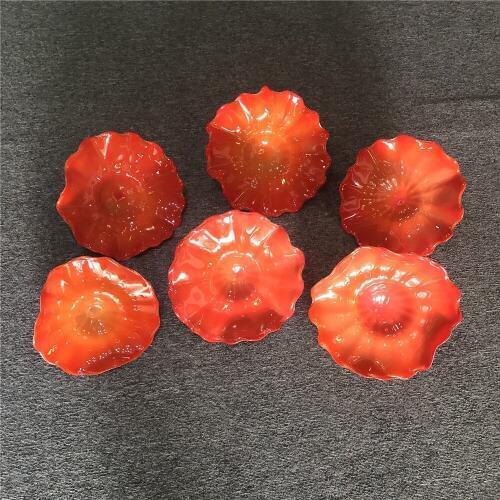 Italian Style Murano Flower Glass Plates Wall Arts Orange Red Color Hand Blown Glass Hanging Plates Irregular Wave Shape