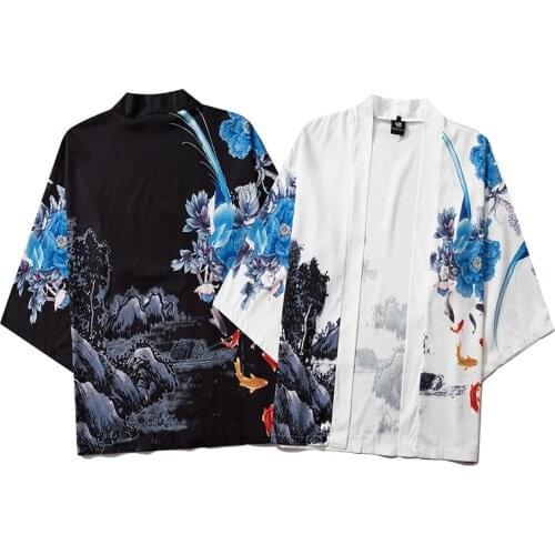 Summer Chinese Style Print Kimono Men Women Cardigan Beach Yukata Japanese Harajuku Male Traditional Asian Vintage Clothing