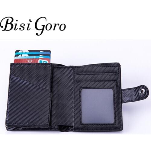 BISI GORO Carbon Fiber Card Holder Multifunctional Wallet Men Business Women RFID Blocking Case Protector PU Leather Purse
