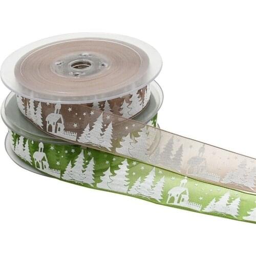 20m/Roll 25mm Christmas Tree Golden Ribbons Tape For Needlework Craft Decorations Print Ribbons Handcraft DIY Bow