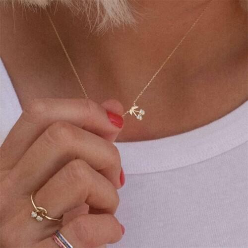 Lost Lady Cute Zircon Cherry Pendant Chain Necklace Stylish New Fruit Choker Necklace Wholesale Jewelry Female Bijoux Girl Gifts