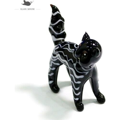 Mini Murano Glass Cat Craft Figurine Handmade Cartoon Animal Ornaments Cute Vivid Halloween Gifts For Kids Room Decor Collection