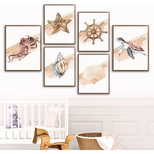 Starfish Sea Turtle Coral Octopus Scallop Conch Wall Art Canvas Painting Nordic Posters And Prints Wall Pictures Kids Room Decor
