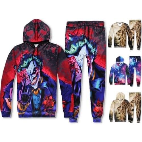 2021 Mens Womens 3D Joker Galaxy Lion head Print Sports Running Jogging Training Hip-hop Hooded Sweatshirts Sweatpants Tracksuit