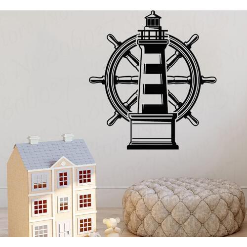 Lighthouse Wall Decal Nautical Marine Beach Sea Steering Wheel Vinyl Window Stickers Bathroom Living Room Home Decor WL1439