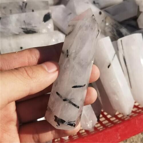 Natural crystal white transparent quartz black tourmaline symbiotic crystal hexagonal column mineral jewelry home decoration