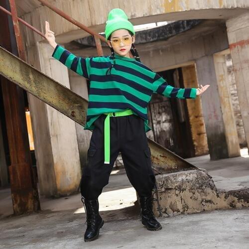 New Child Hip Hop Clothes Kids Costume Street Wear Boys Stage Clothing Hiphop Competition Top Pant Loose Suit Girls Jazz 1402