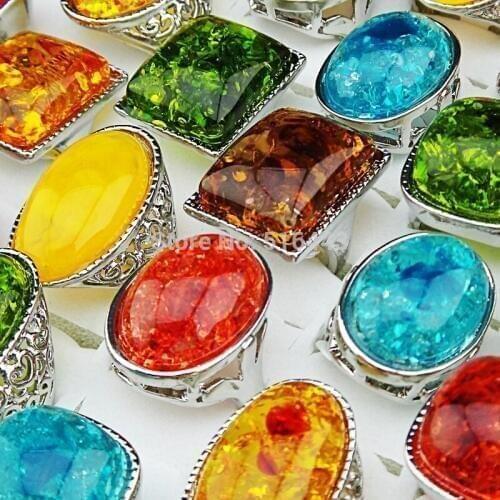 2014 New Arrival Charms 10pcs Mix Big Amber Silver Fashion Womens Mens Rings Wholesale Jewelry Lots Freeshipping A038