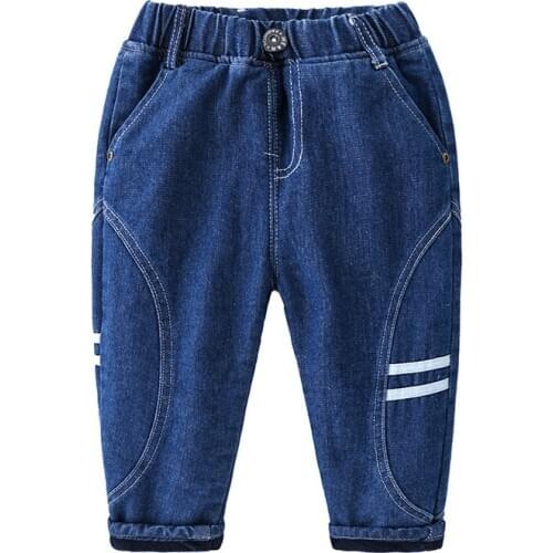 Autumn Winter New Style Fashion Boys Children Clothes Casual Mid-waist Trousers Solid Warm Jeans Outwear Long Pants For 2-6Y
