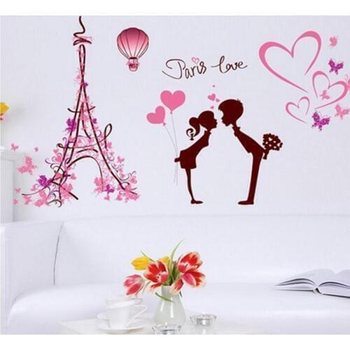 Paris Eiffel Tower Love Wall Sticker Art Vinyl Decal Mural Home Decor Removable Living Room TV Background Wall Stickers
