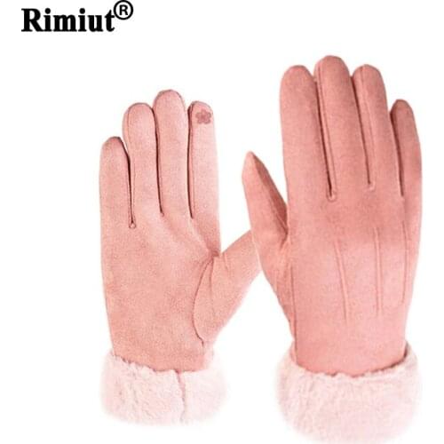 Fashion Faux Fur Thick Winter Gloves For Women Warm Wind Proof Candy Color Pink Gloves Accessories Cashmere Full Fingers Mittens
