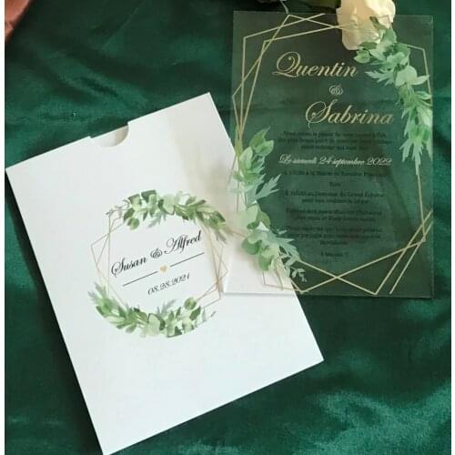 Custom Acrylic Wedding Invitations,10pcs Green Leaf Acrylic Christening Invitation,Eucalyptus Birthday Invitation,Acrylic Invite