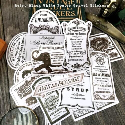 Retro Black White Poster Travel Stickers Scrapbooking Craft Diary Album Phone Computer Seal Stickers Decorative