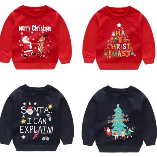Long Sleeve Christmas Tops For Children Casual Tops Snowflake Santa Claus Christmas Tree Printed Autumn Winter T-Shirt 2-6 Yrs