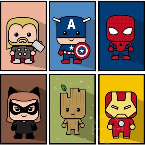 Marvel Avengers Cartoon Canvas Art Paintings Super Hero Poster and Print Cuadros Wall Art Picture Childrens Room Decoration