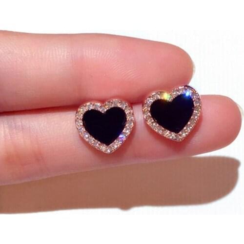 Cute Korean Earrings Heart Bling Zircon Stone Rose Gold Stud Earrings for Women Fashion Jewelry 2020 New Gift