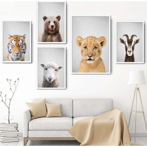 Tiger Bear Alpaca Lion Antelope Jungle Animal Wall Art Canvas Painting Nordic Posters And Prints Wall Pictures Kids Room Decor