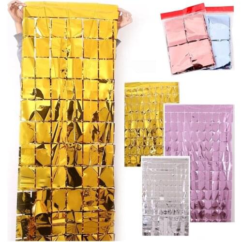 1 Pcs Birthday Party Backdrop Curtain Home 2m Length Square Glitter Curtain Wedding Party Shimmer Wall Backdrop Decor Curtain