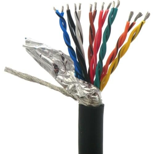 16 core Flexible Shielded Twisted Pair Cable 0.14, 0.2mm² Encoder Cable 26awg 24awg Tinned copper 485 Signal Control Wire 5m
