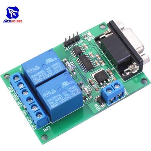 2 Channel Serial Port Relay Module DC 5V DC 12V PC Computer USB RS232 DB9 RS485 UART Remote Control Switch Board for Smart Home
