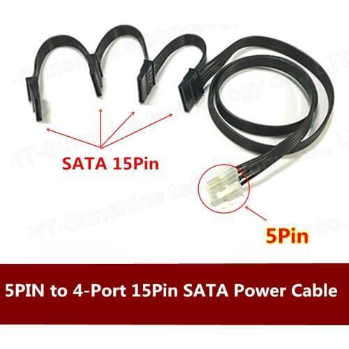 2PCS 5Pin male to 4-Port 15Pin SATA Power Cable Cord Lead 18AWG Wire For Hard Drive HDD SSD PC Server DIY Black 70cm